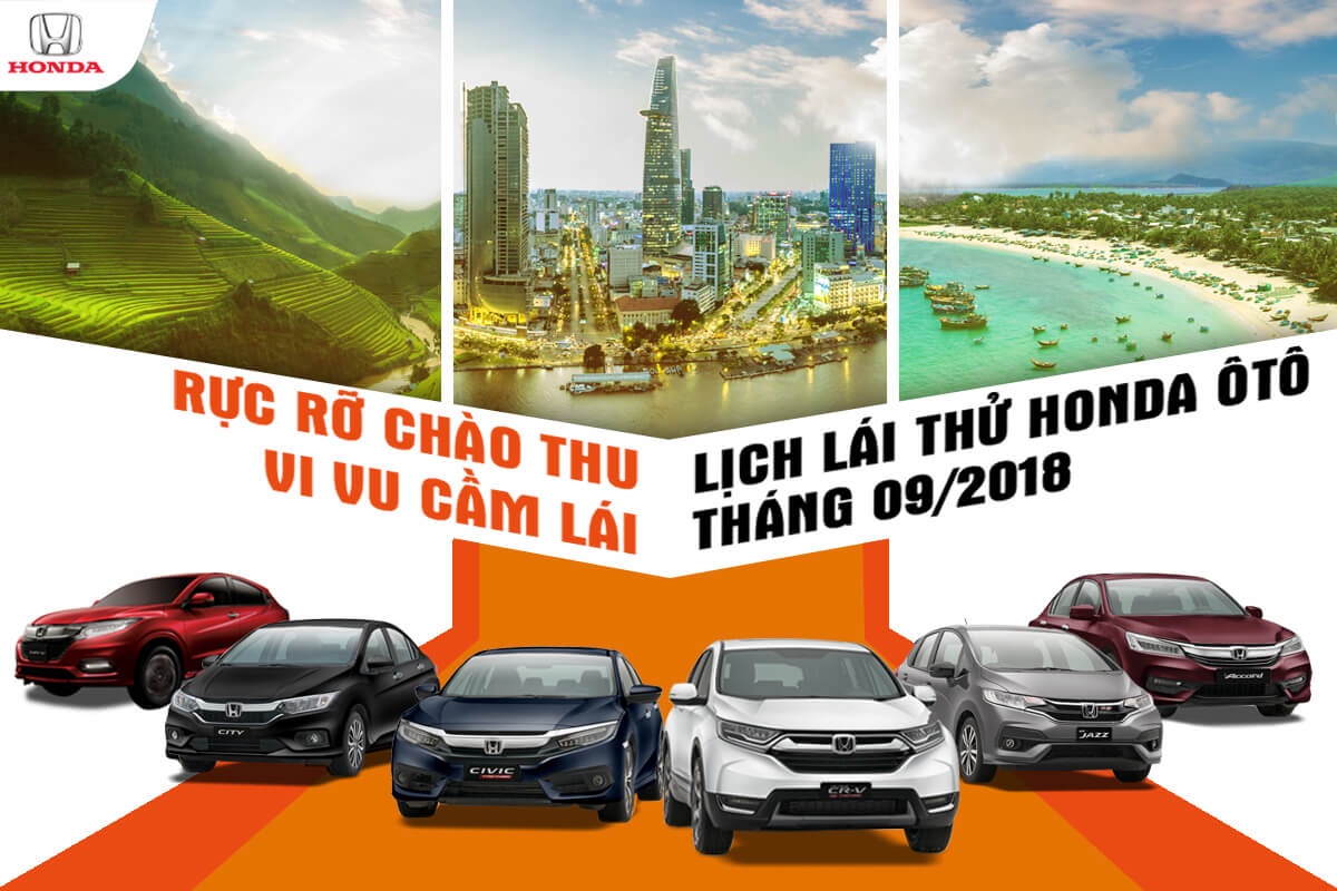 Lịch lái thử các dòng xe Honda Ôtô Tháng 09/2018